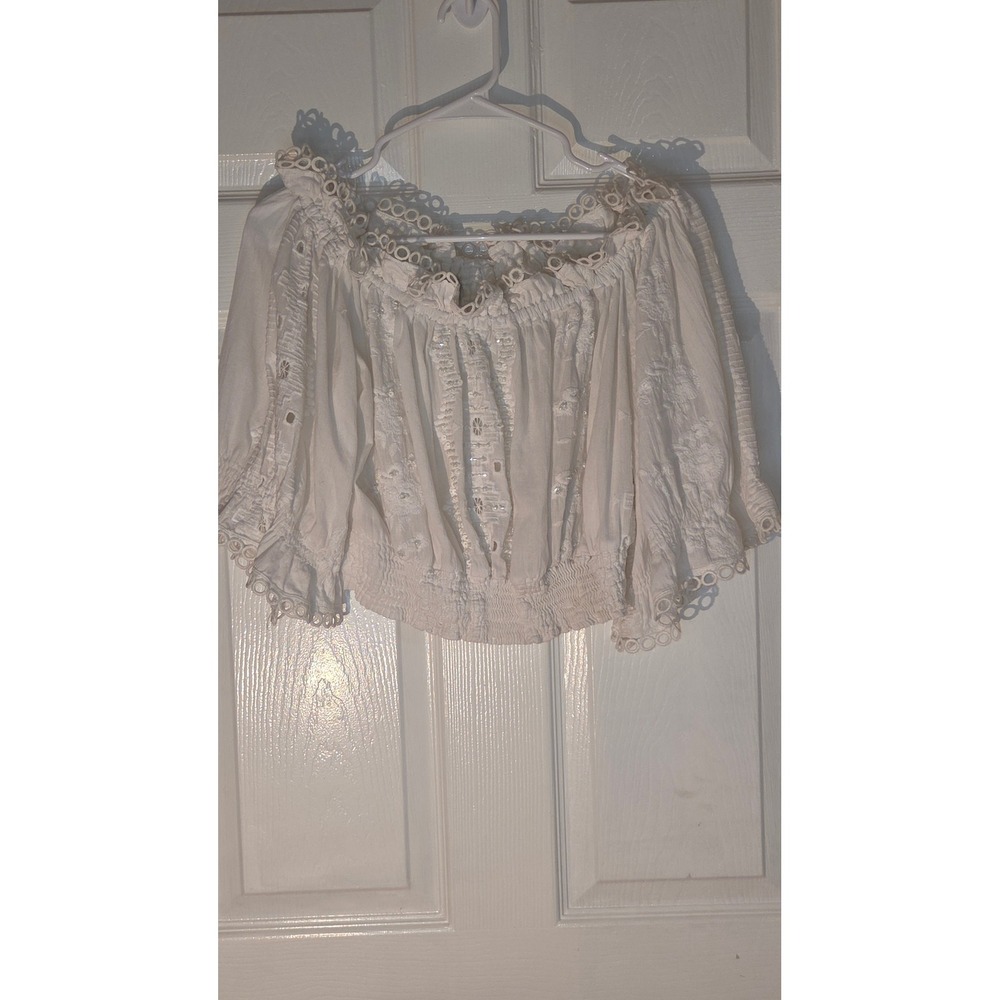 Antica Sartoria Giacomo Cinque White Eyelet Lace Off Shoulder Crop Top OS